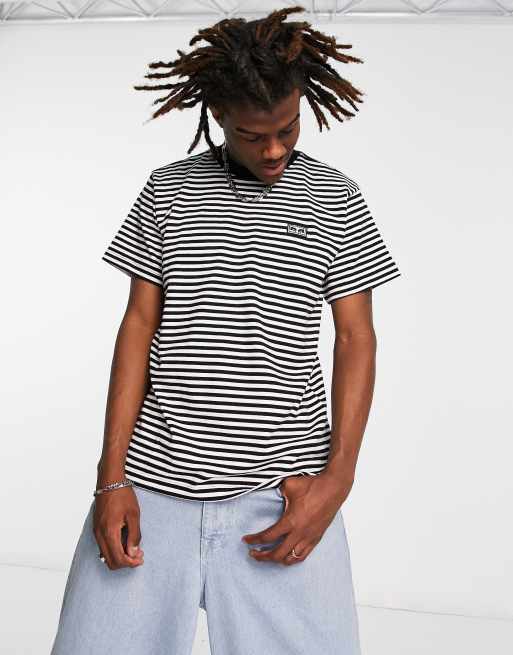 Obey - Established Works - T-shirt a righe bianche e nere con stampa di occhi