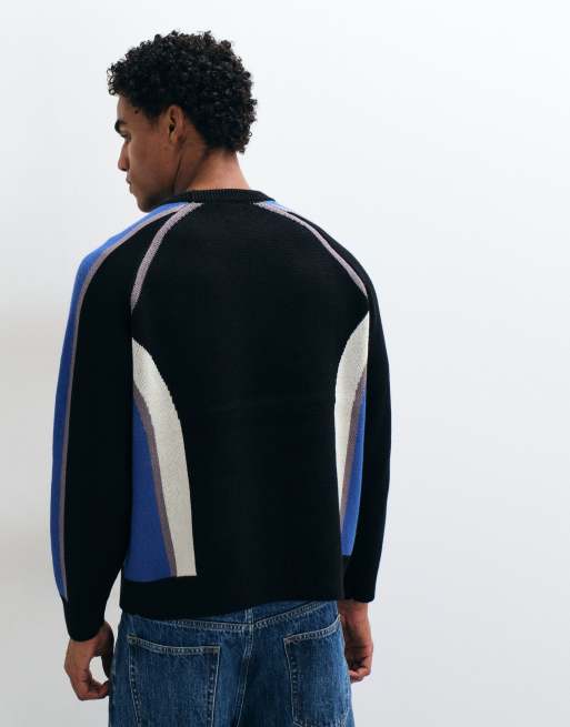 Obey estadio logo knitted crewneck jumper in blue multi, 5 of 5