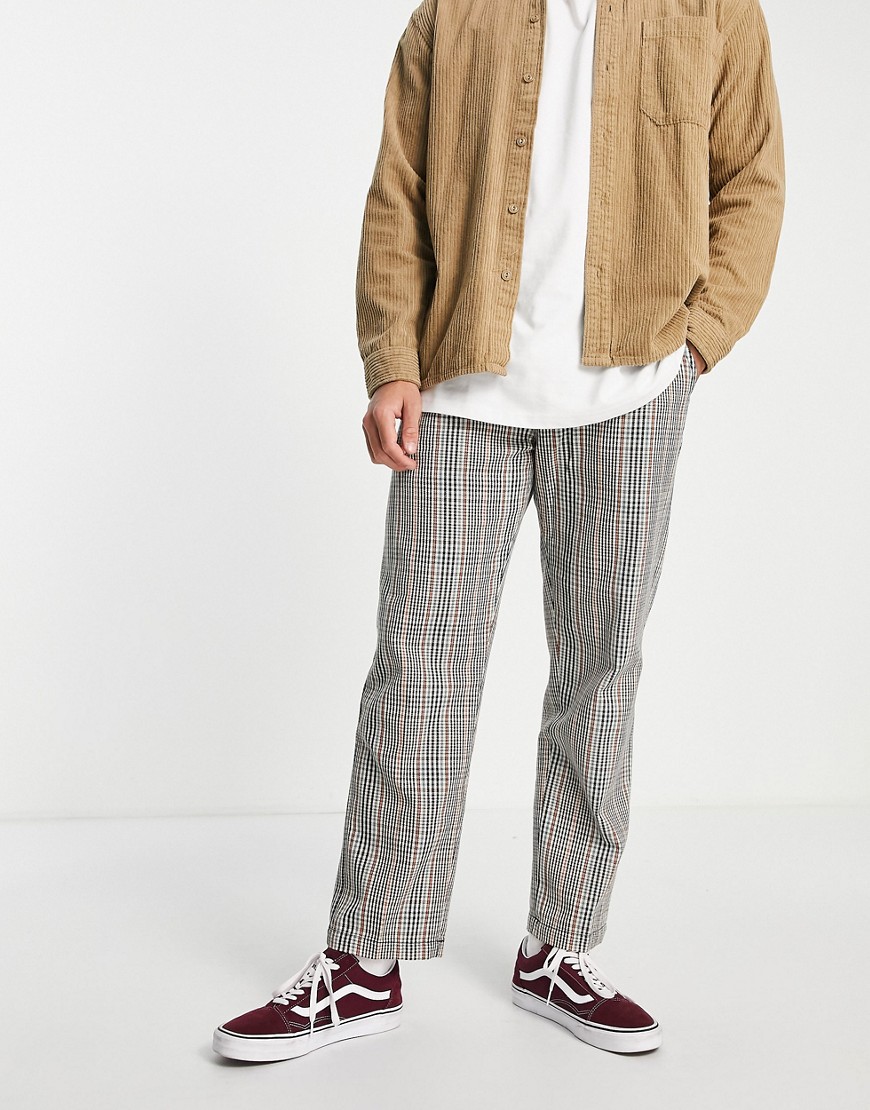 Obey Estate Pleated Trousers In Beige Check-Neutral
