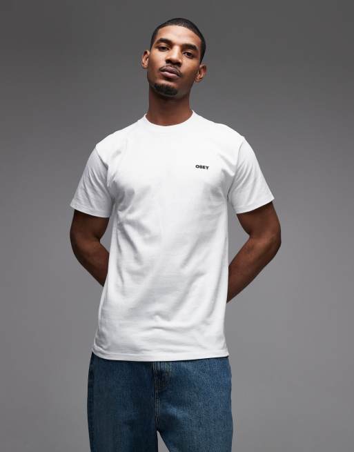 Obey exlamation t-shirt with back print in white, 3 of 5