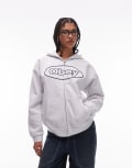 [Obey] Obey extra heavy weight zip through oval logo hoodie in light grey M Light grey