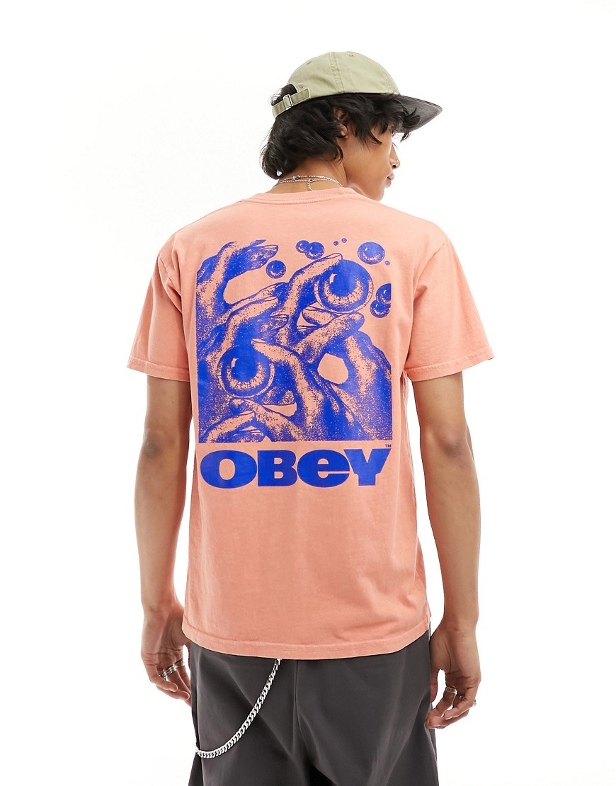 Obey eye back graphic t-shirt in peach-Orange