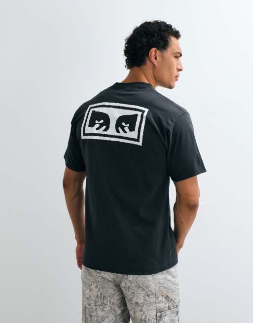 Obey eyes logo back graphic short sleeve t-shirt in vintage black, 1 of 5