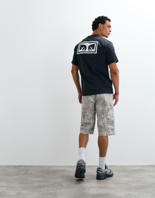 Obey eyes logo back graphic short sleeve t-shirt in vintage black, 3 of 5