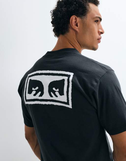 Obey eyes logo back graphic short sleeve t-shirt in vintage black, 5 of 5