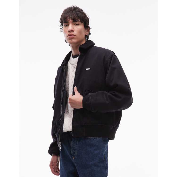 OBEY fade wash CWU worker jacket in black | ASOS