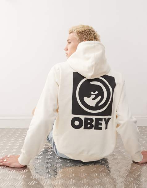 Obey - Felpa color bianco sporco con cappuccio e vistosa stampa di occhio sul retro - view 1