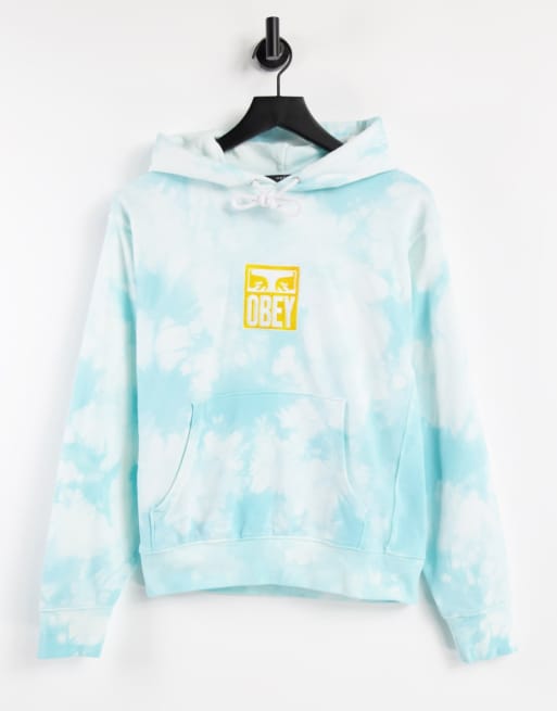 Obey - Felpa con cappuccio comoda con logo sul davanti e motivo tie-dye