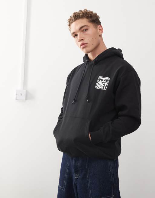 Obey Felpa nera con cappuccio e stampa di occhi