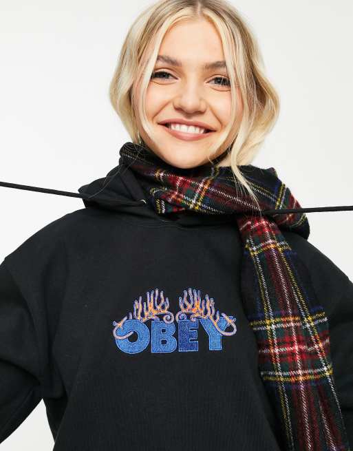 OBEY - Felpa oversize con cappuccio e logo infiammato