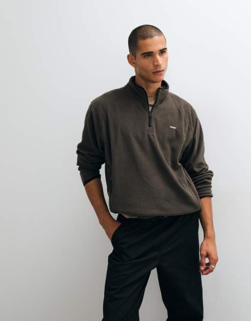 Obey fleece Vetta con mezza zip in marrone, 3 di 5