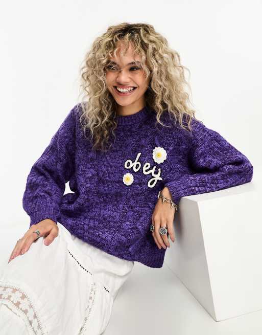 Obey Flora Gebreide trui in paars ASOS