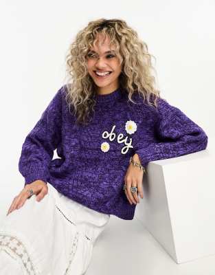 Obey flora knitted jumper in purple