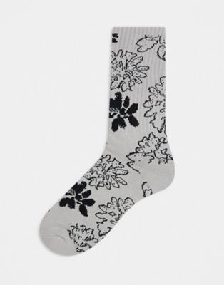 Obey floral jacquard socks in beige