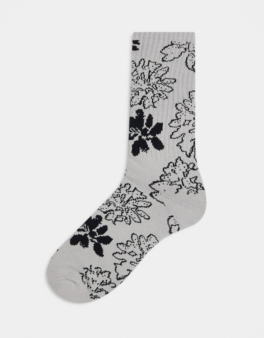 Obey floral jacquard socks in beige-Multi