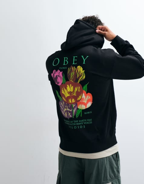 OBEY Flores Robus Hoodie mit Grafik auf der Rückseite in Schwarz - view 1