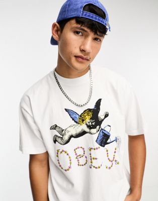 Obey flower angel t-shirt in white