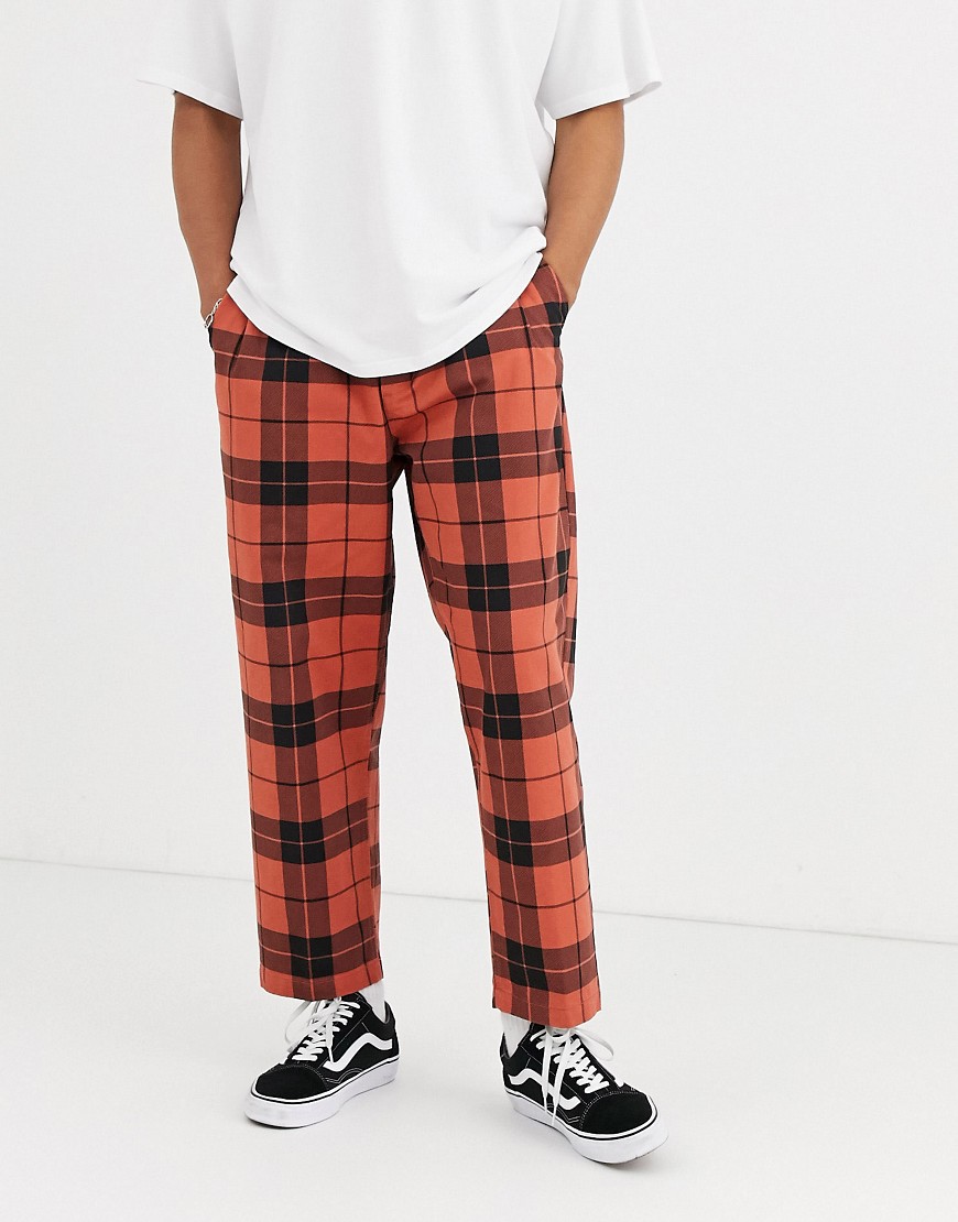 Obey Fubar pleated plaid trouser in red