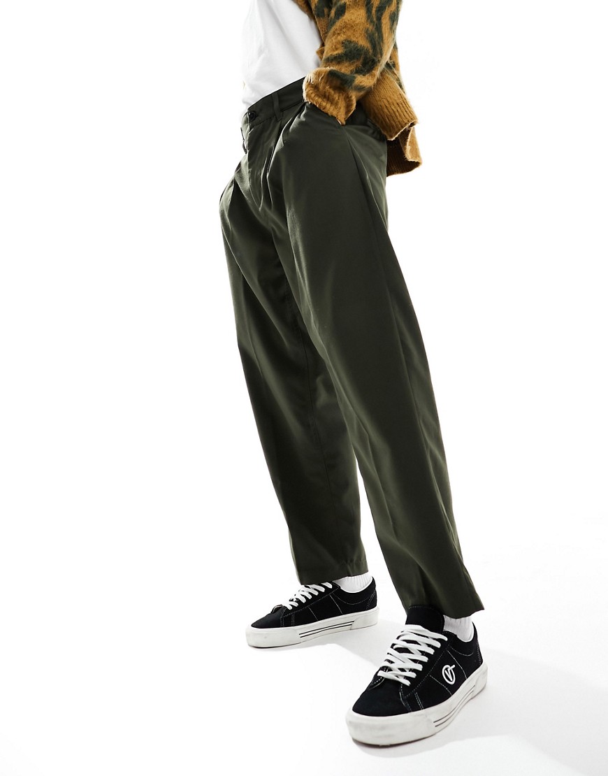 Obey fubar relaxed pleated trousers in green