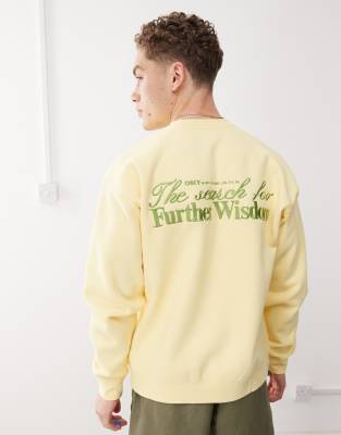 Obey Obey further wisdom graphic crewneck sweatshirt with back print in yellow