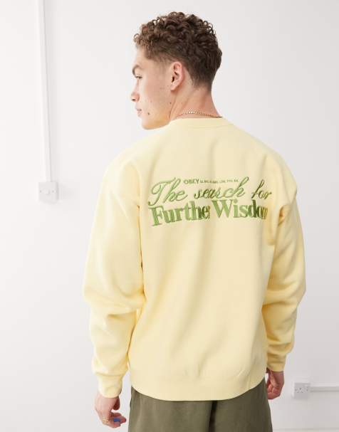 Obey further wisdom graphic crewneck sweatshirt with back print in yellow - view 1