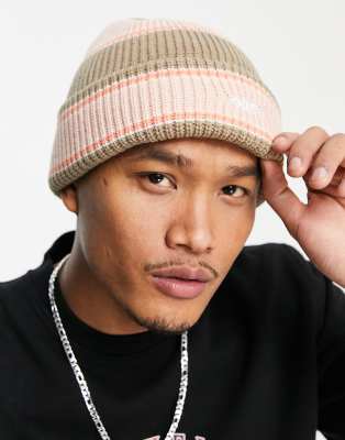 Obey future stripe beanie in pink - ASOS Price Checker