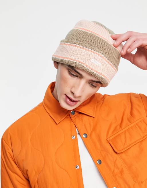 Obey future stripe beanie in pink