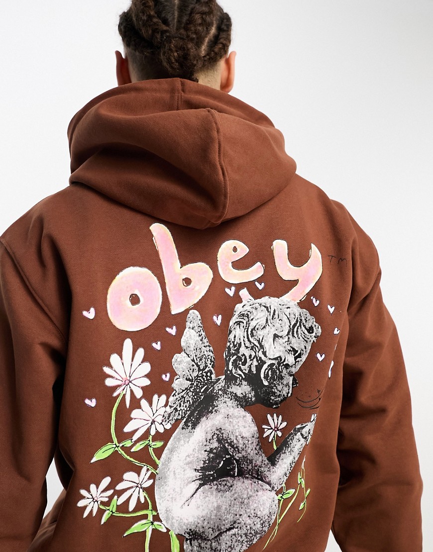 Obey garden fairy backprint hoodie in brown