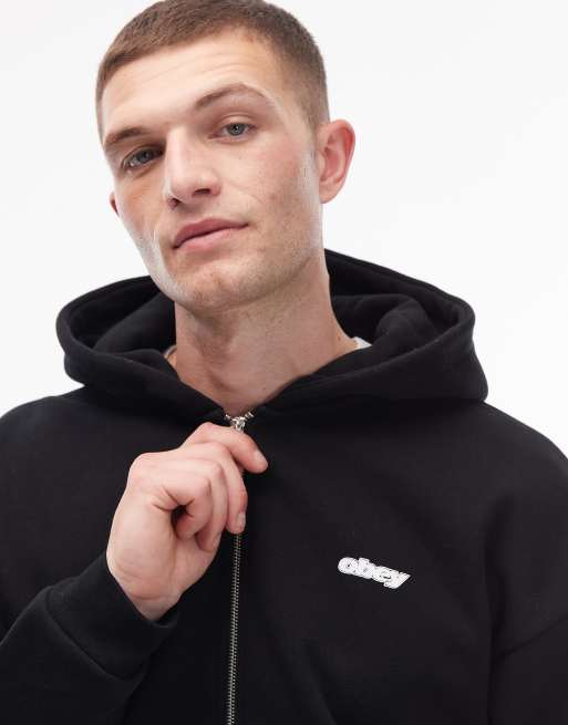 Obey gaze heavyweight oversized zip through hoodie with back print in black, 5 of 5