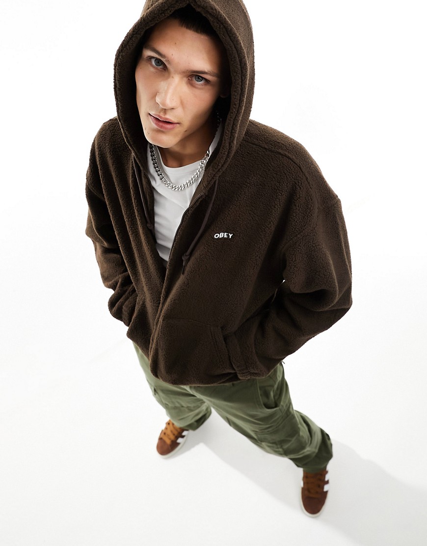 Obey gaze sherpa hoodie in brown