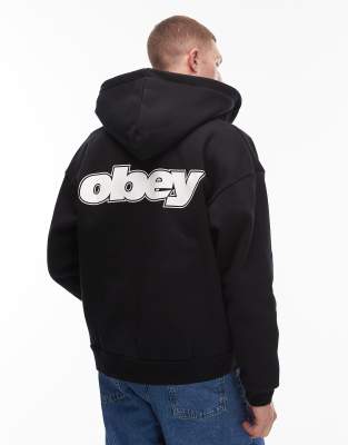 Obey - Gaze - Sweat à capuche zippé oversize en tissu épais avec motif au dos - Noir