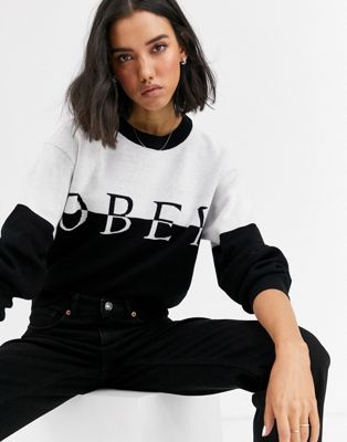 Obey - Gebreide trui met contrasterende voorkant en logo-Zwart