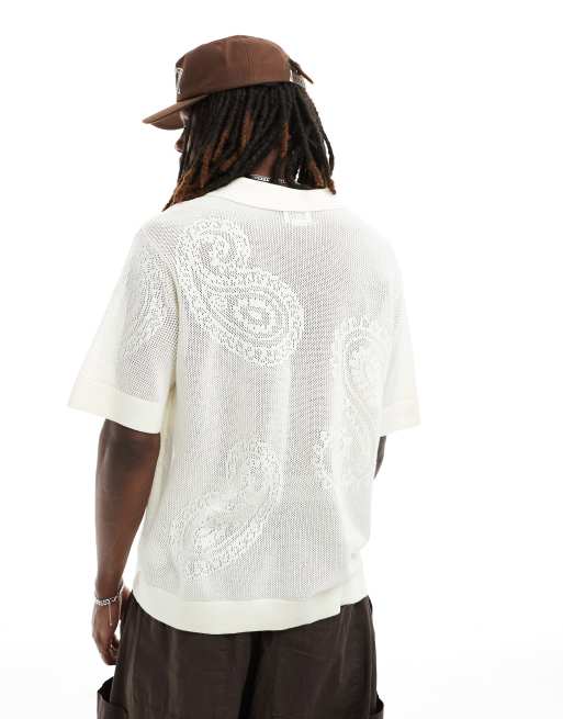 Obey - Gehaakt gebreid overhemd met paisley-motief in crème, 2 van 4
