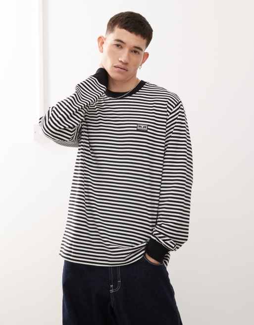 Obey - Gestreept T-shirt met lange mouwen in zwart 