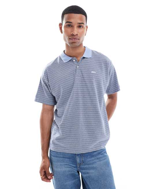 Obey - Gestreepte polotop met contrasterende kraag in blauw