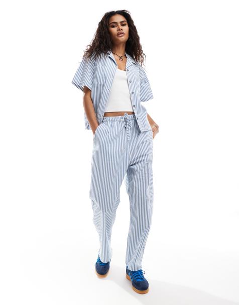 Obey – Gestreifte Baumwollhose in Blau, Kombiteil - view 1