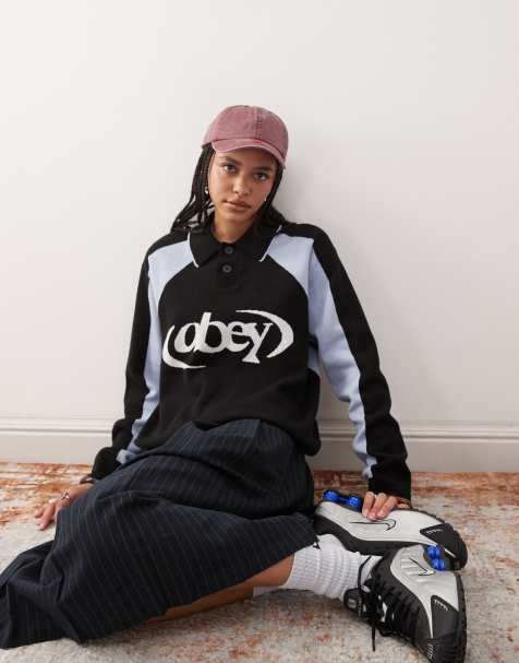 Obey – Gestricktes Fußball-Polohemd in Schwarz mit Logo - view 1