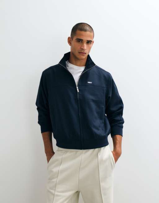 Obey giacca sportiva con logo, taglio sartoriale, mezza zip, blu navy, 1 di 5