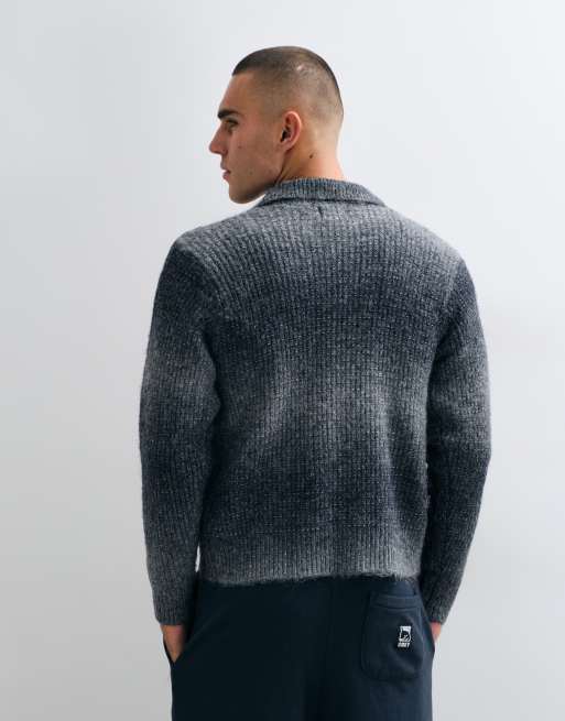 OBEY gilet zippé en maille à rayures dégradées gris charbon multicolore, 3 de 5