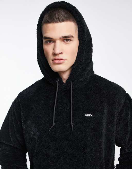 Obey gio polar fleece hoodie in black | ASOS