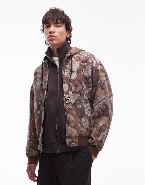 Obey glen co-ord zip up bomber jacket in brown camo - view 1