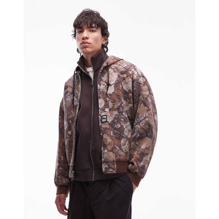 Obey glen co-ord zip up bomber jacket in brown camo | ASOS
