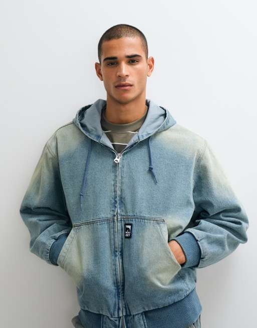 Obey glen denim jack met capuchon en rits in dirty blue wash, 3 van 5