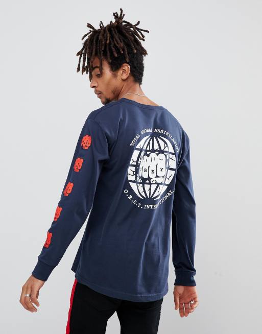 Obey – Global Annihilation – Långärmad t-shirt med tryck på ryggen