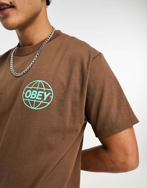 Obey global backprint t-shirt in brown | ASOS