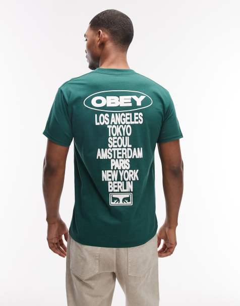 Obey – Global Impact – Zielony T-shirt z nadrukiem na plecach - view 1