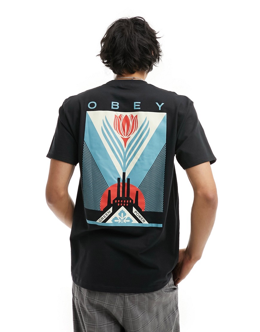 Obey green power graphic short sleeve t-shirt in black