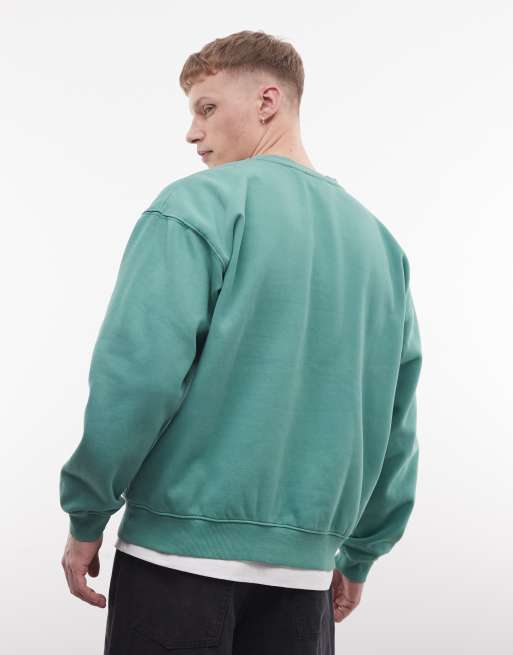 Obey – Grön sweatshirt med rund halsringning och pigmenterad logga i collegestil, 3 av 5