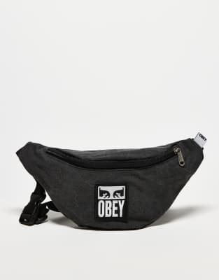 Obey - Gürteltasche in schwarzer Pigment-Waschung mit Grafik-Logo