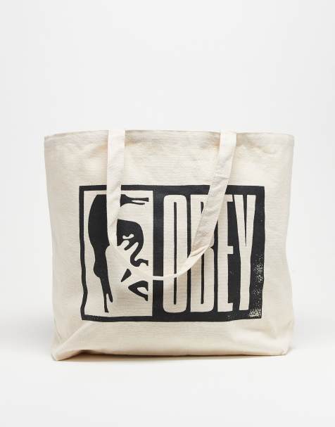 Obey - Half Icon - Borsa shopping bianco sporco con grafica del logo - view 1